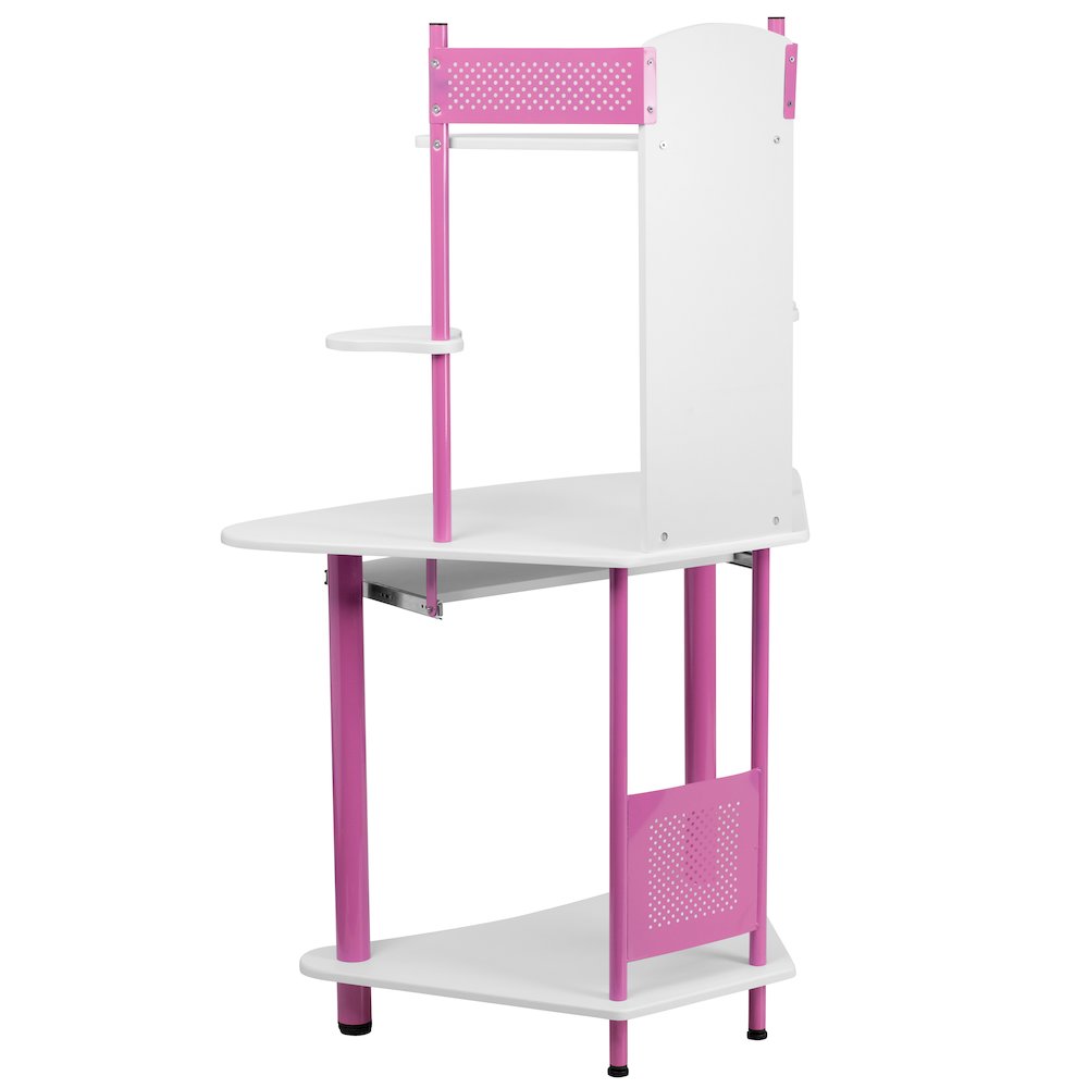 Pink Corner Computer Desk with Hutch. Picture 2