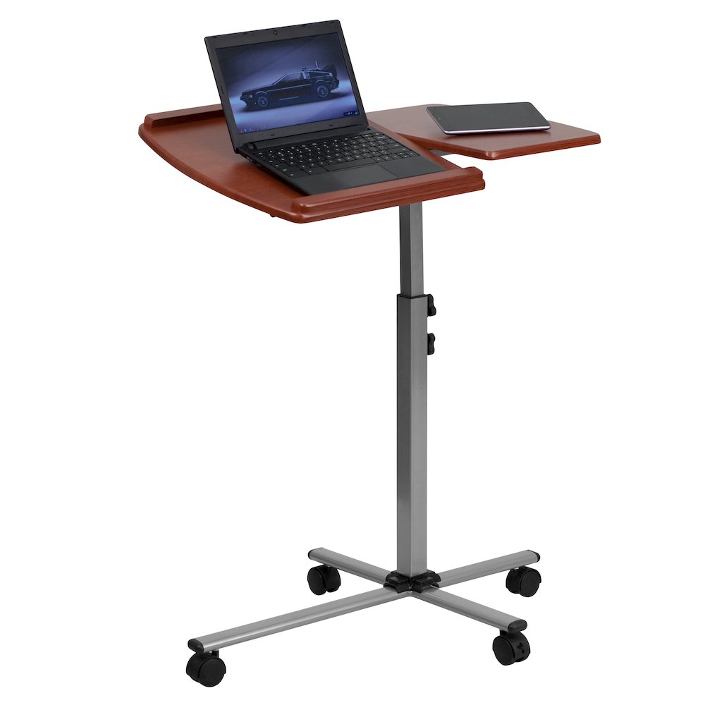Angle and Height Adjustable Mobile Laptop Computer Table with Cherry Top. Picture 1