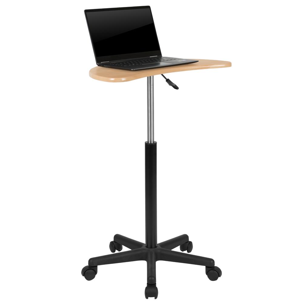 Maple Sit to Stand Mobile Laptop Computer Desk. Picture 1