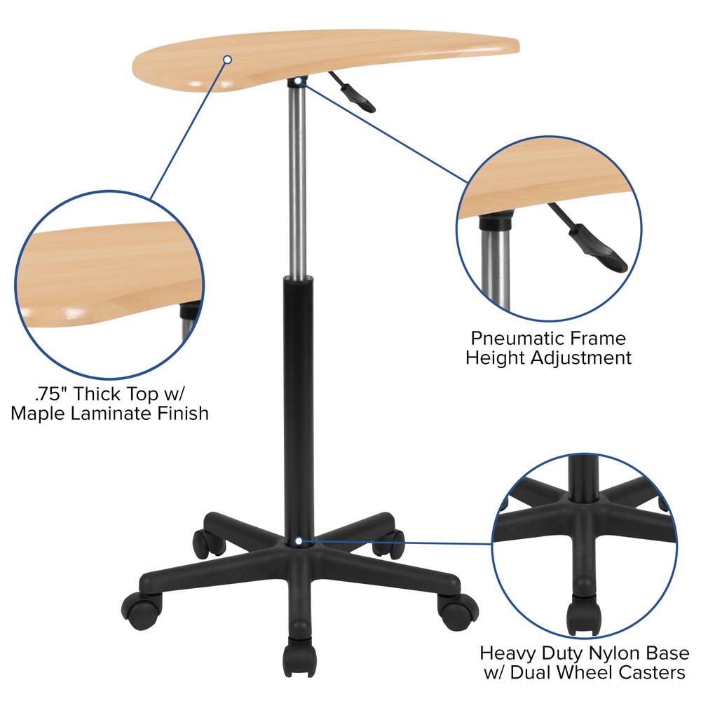 Maple Sit to Stand Mobile Laptop Computer Desk. Picture 3