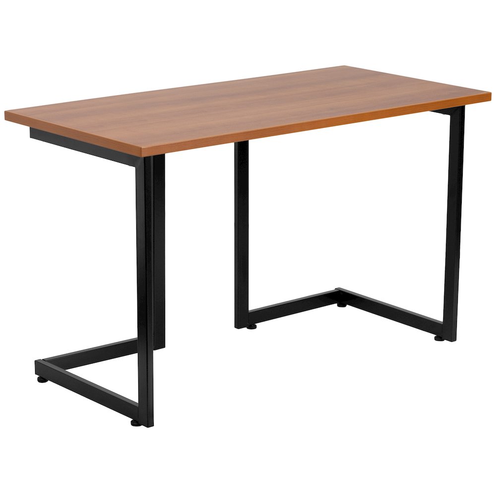 Cherry Computer Desk with Black Metal Frame. Picture 1
