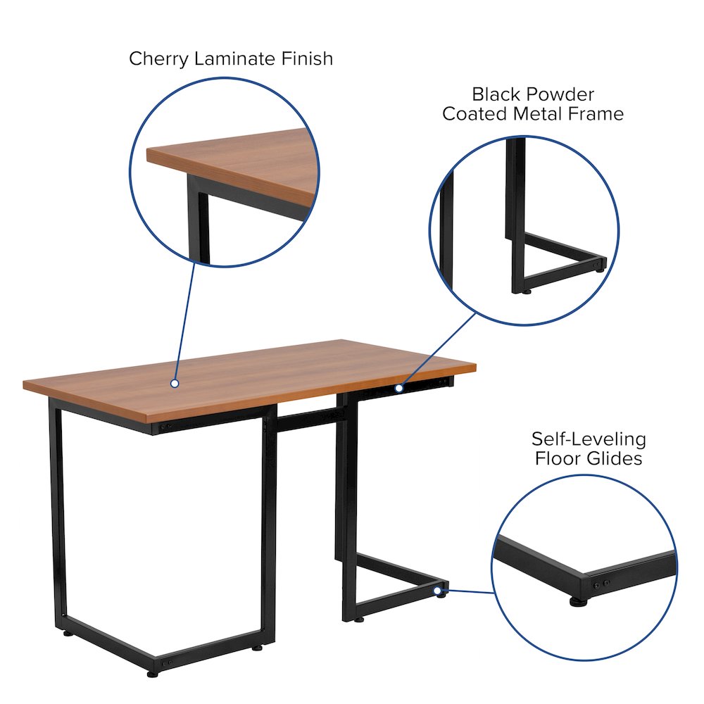 Cherry Computer Desk with Black Metal Frame. Picture 4