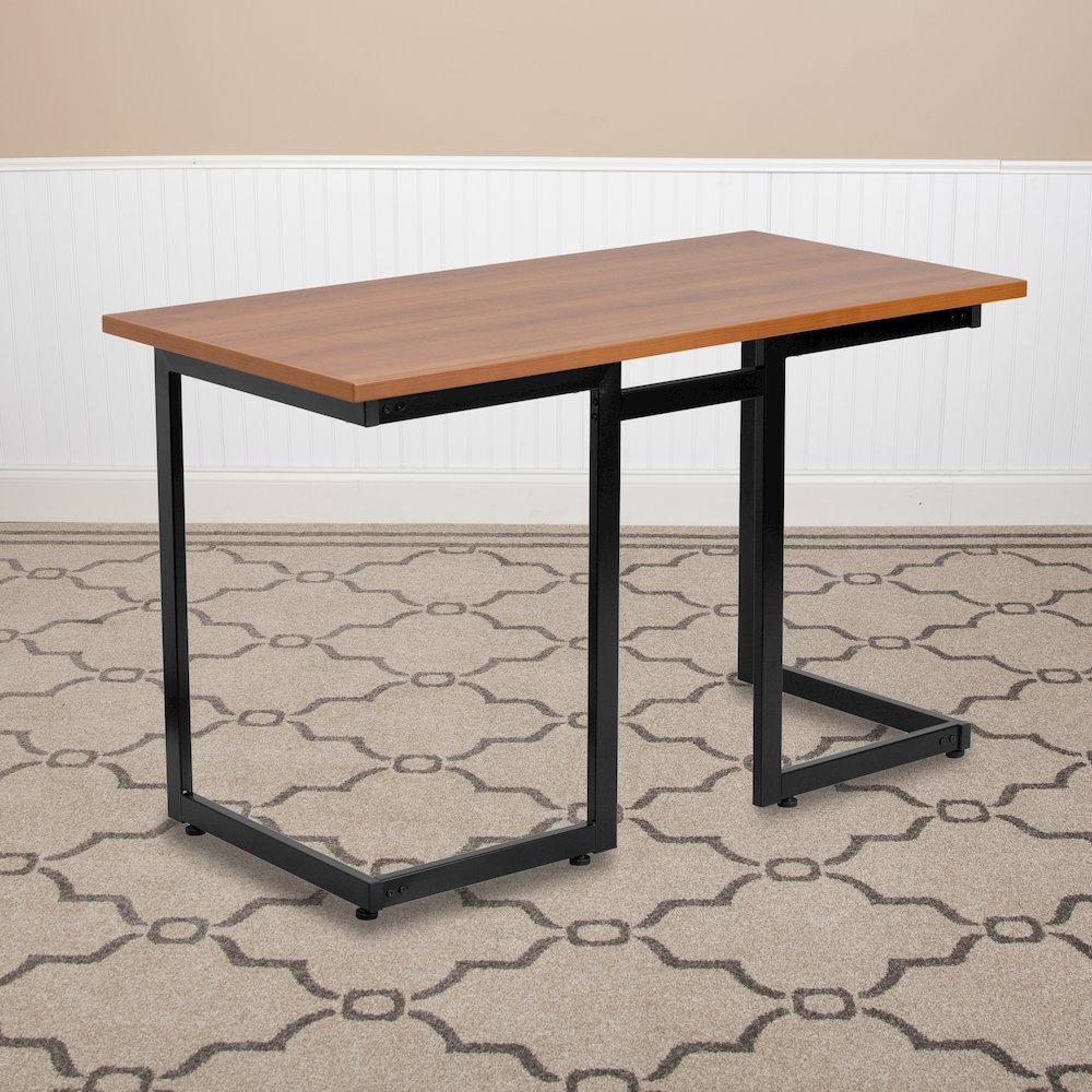 Cherry Computer Desk with Black Metal Frame. Picture 2