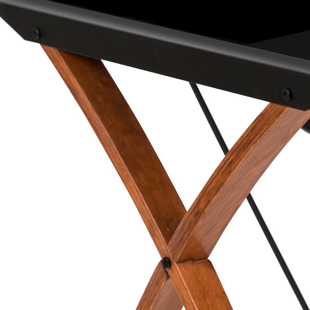 Black Glass Computer Desk with Pull-Out Keyboard Tray and Crisscross Frame. Picture 8