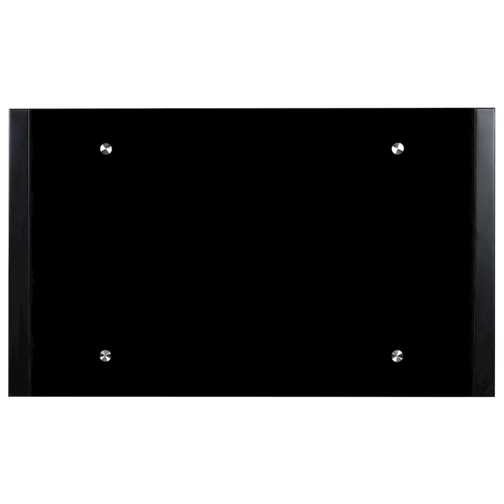 Black Glass Computer Desk with Pull-Out Keyboard Tray and Crisscross Frame. Picture 11