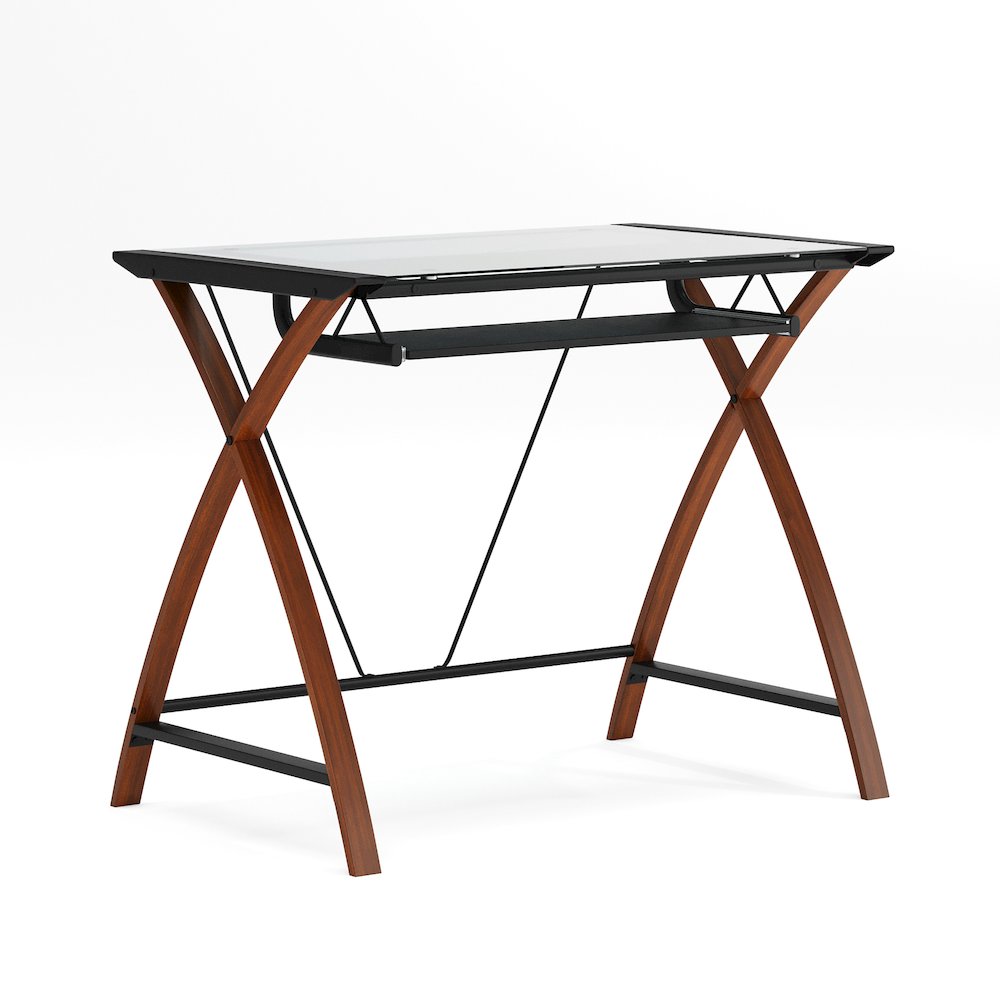 Glass Computer Desk with Pull-Out Keyboard Tray and Crisscross Frame. Picture 1