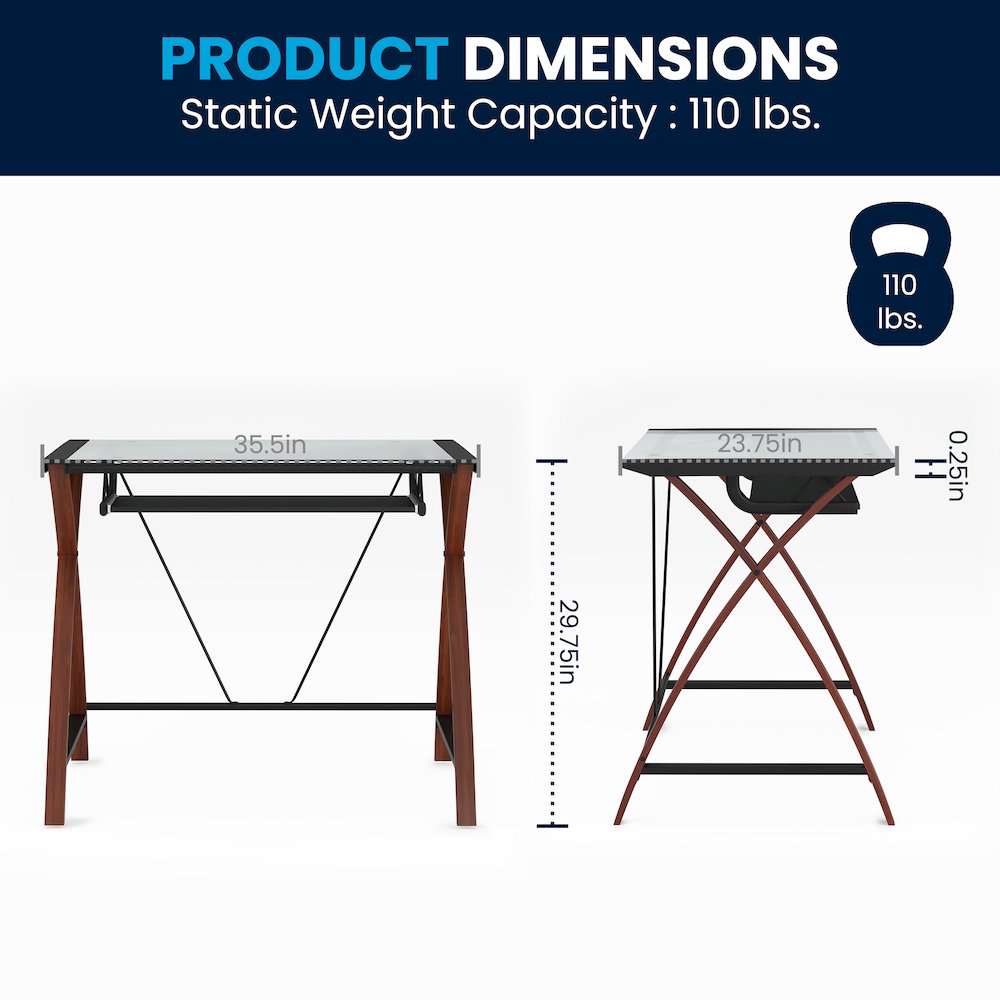 Glass Computer Desk with Pull-Out Keyboard Tray and Crisscross Frame. Picture 10