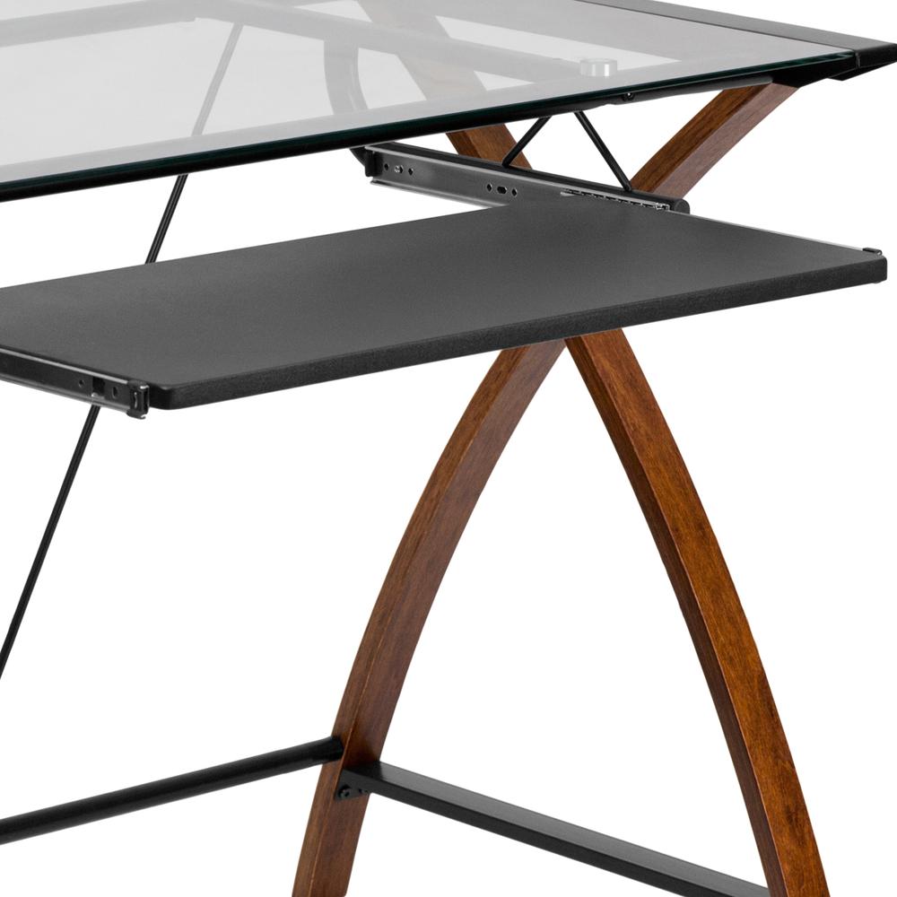 Glass Computer Desk with Pull-Out Keyboard Tray and Crisscross Frame. Picture 3