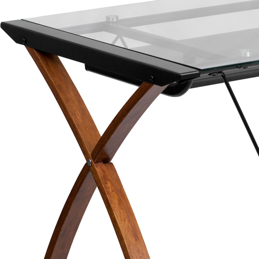 Glass Computer Desk with Pull-Out Keyboard Tray and Crisscross Frame. Picture 4