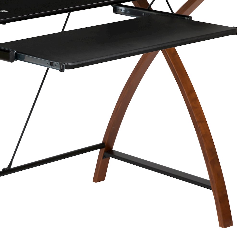Black Glass L-Shape Corner Computer Desk with Pull-Out Keyboard Tray. Picture 14