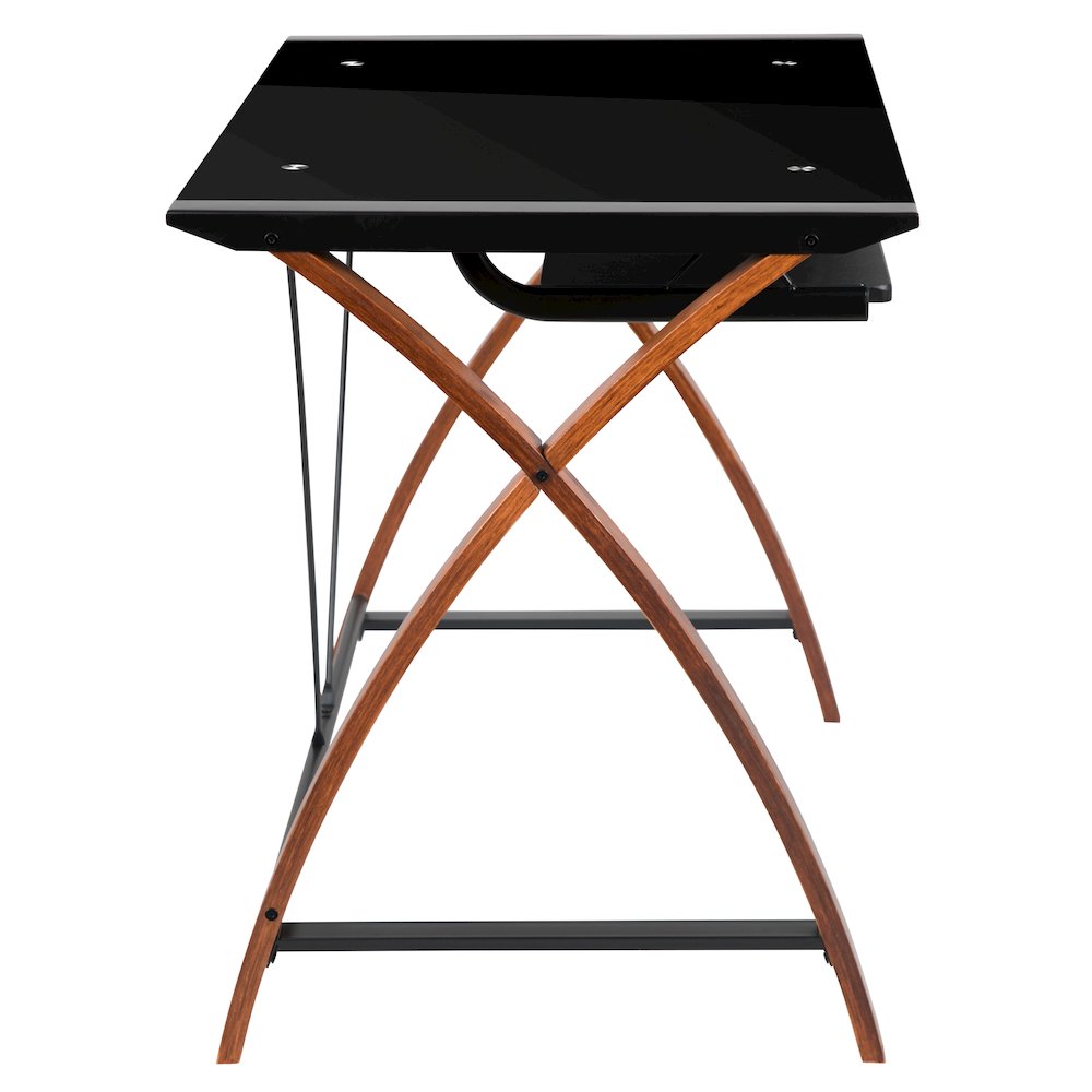 Black Glass L-Shape Corner Computer Desk with Pull-Out Keyboard Tray. Picture 10