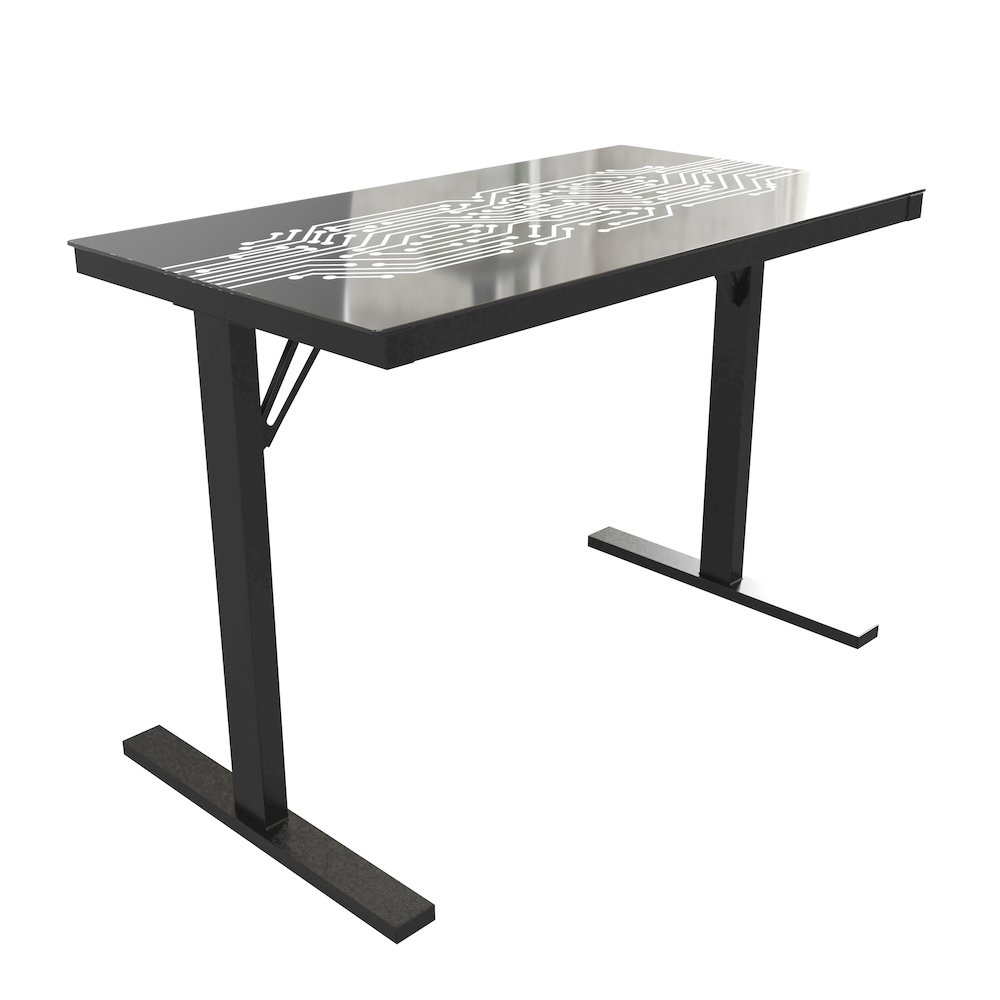 43" Gaming Desk with LED Lights, Tempered Glass Desktop, Black. Picture 1