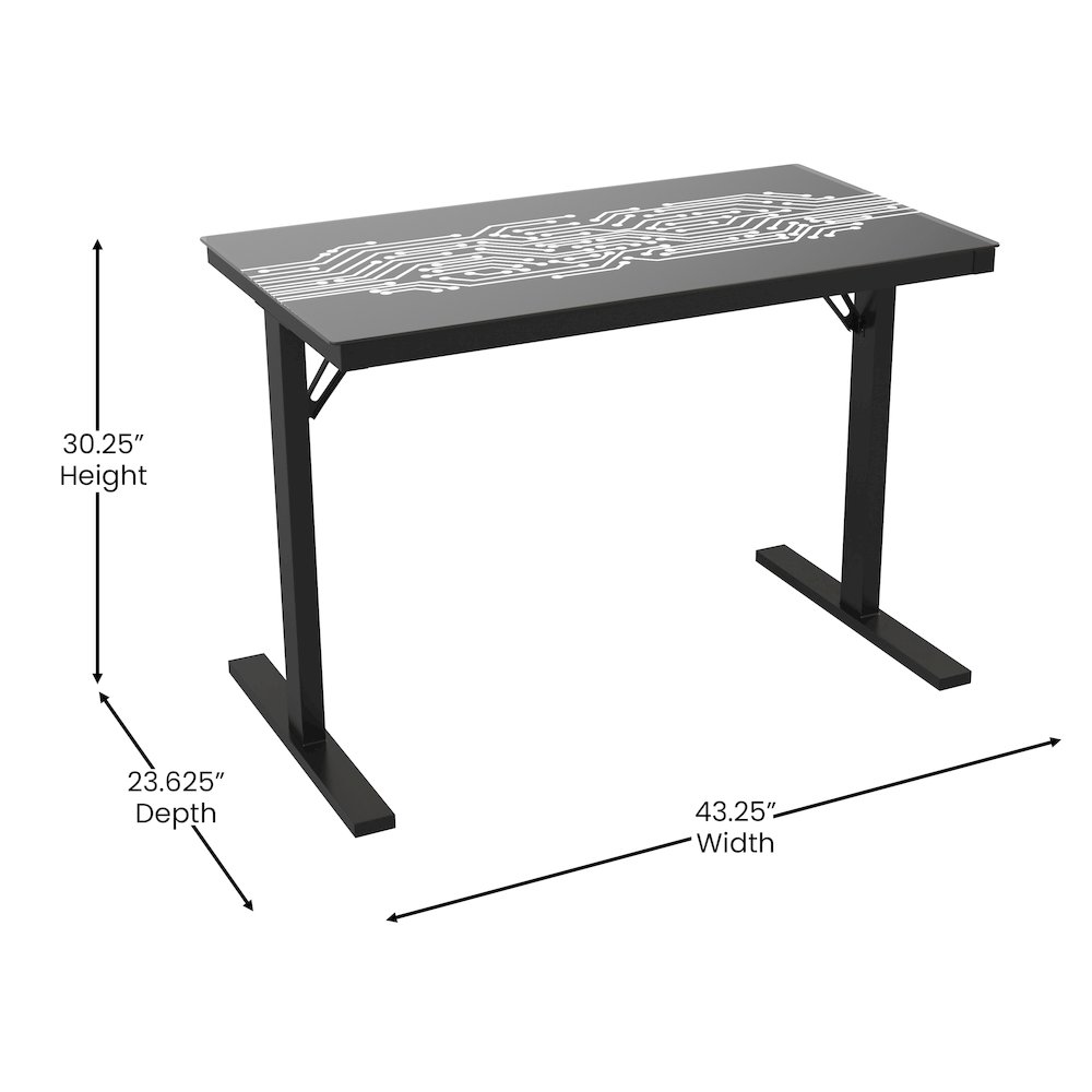 43" Gaming Desk with LED Lights, Tempered Glass Desktop, Black. Picture 5