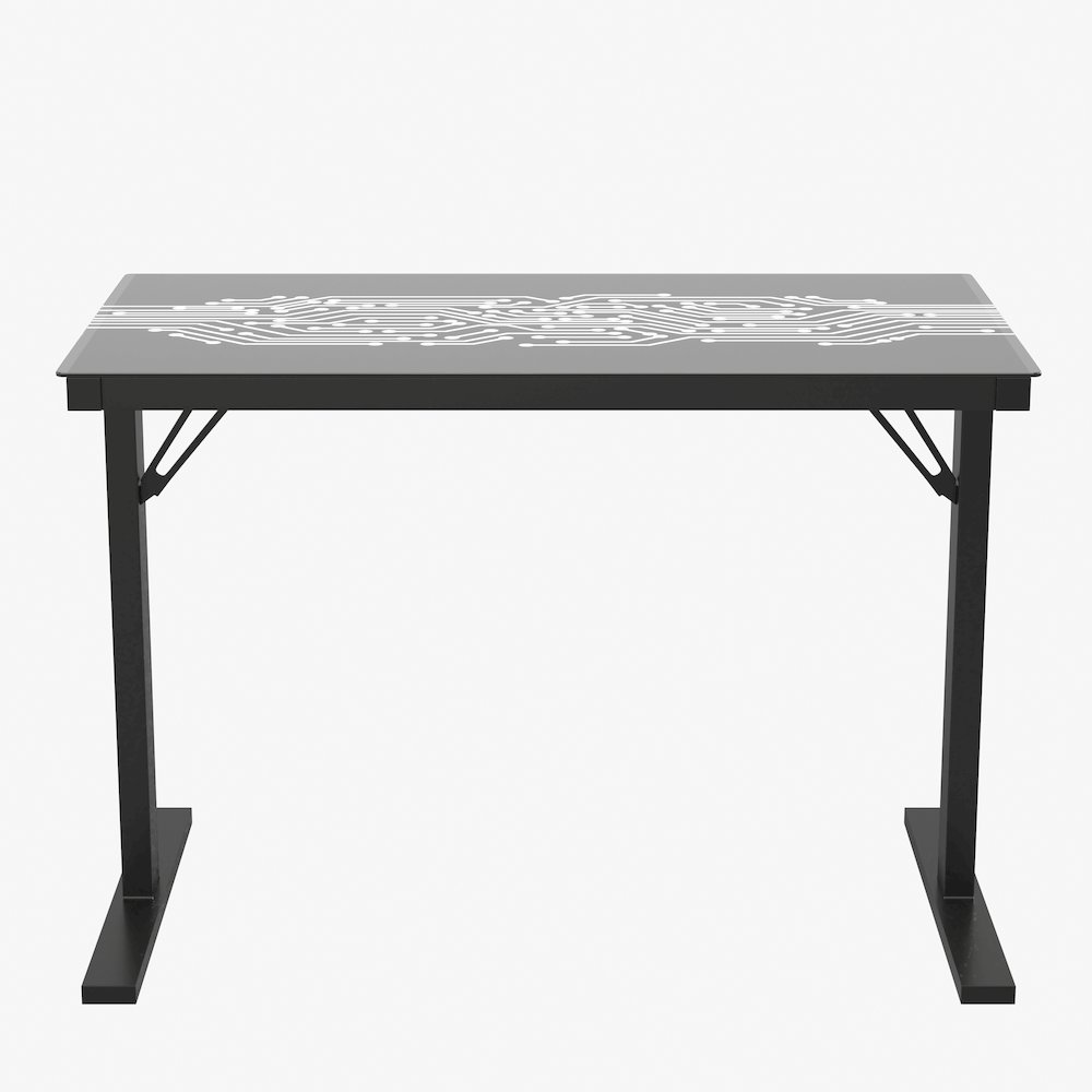 43" Gaming Desk with LED Lights, Tempered Glass Desktop, Black. Picture 9