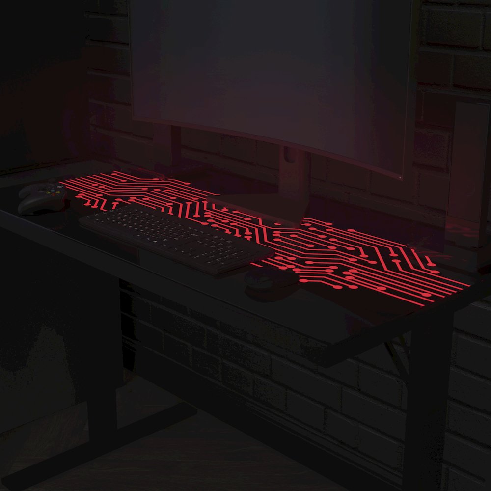 43" Gaming Desk with LED Lights, Tempered Glass Desktop, Black. Picture 6