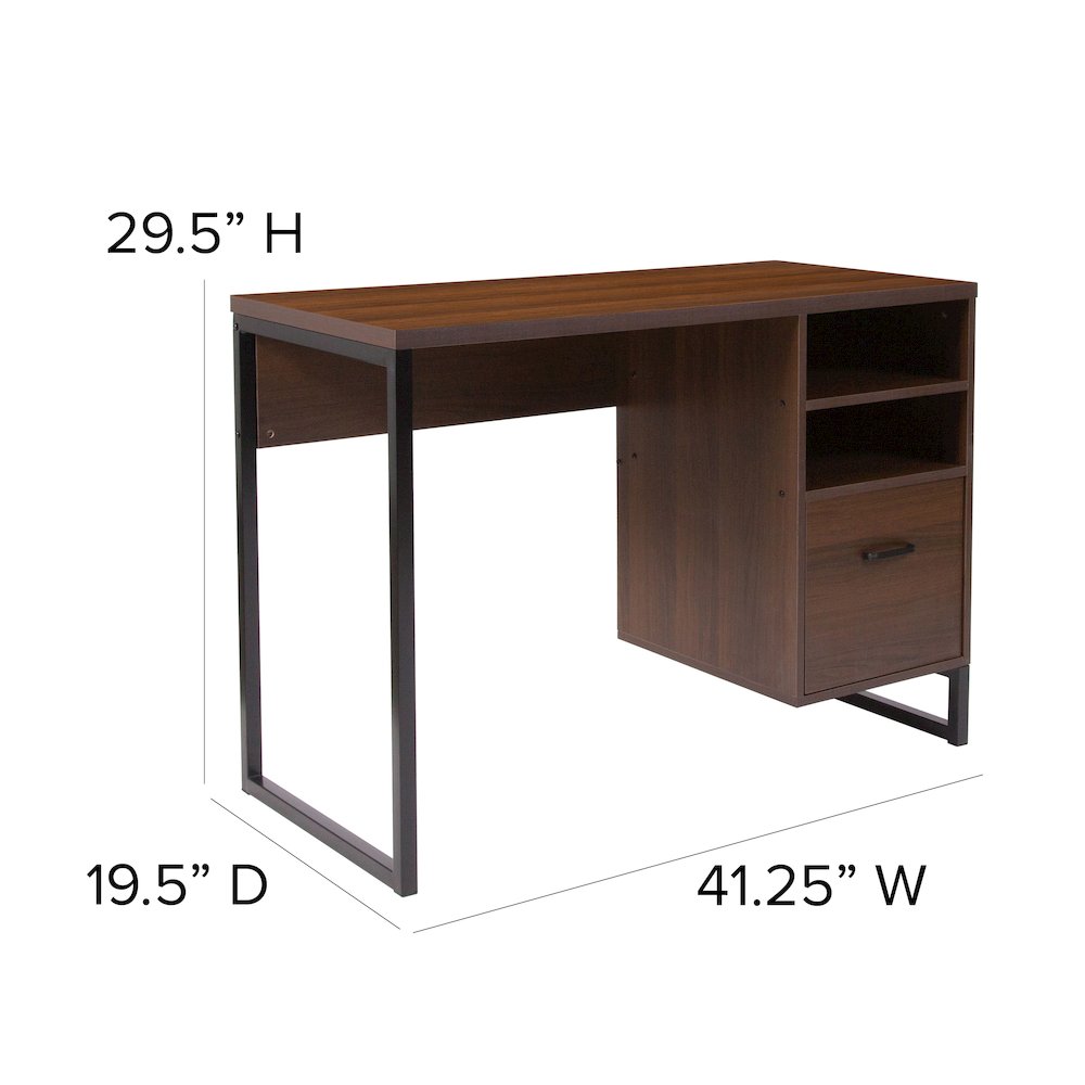 Rustic Coffee Wood Grain Finish Computer Desk with Black Metal Frame. Picture 4
