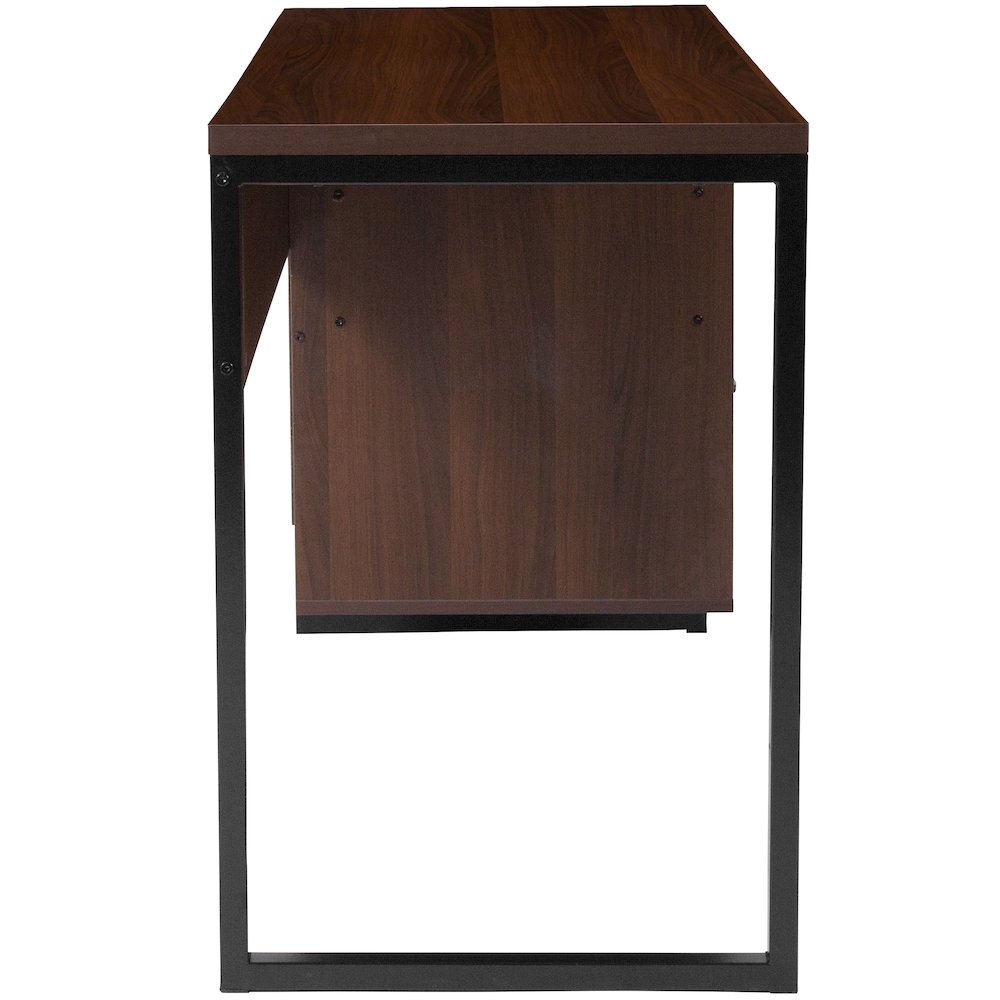 Rustic Coffee Wood Grain Finish Computer Desk with Black Metal Frame. Picture 6