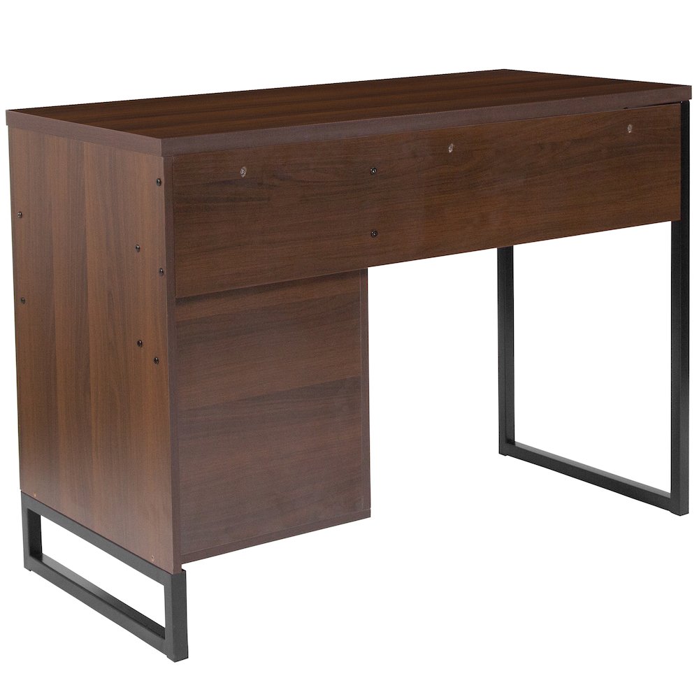 Rustic Coffee Wood Grain Finish Computer Desk with Black Metal Frame. Picture 7