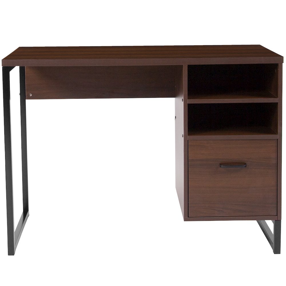 Rustic Coffee Wood Grain Finish Computer Desk with Black Metal Frame. Picture 5