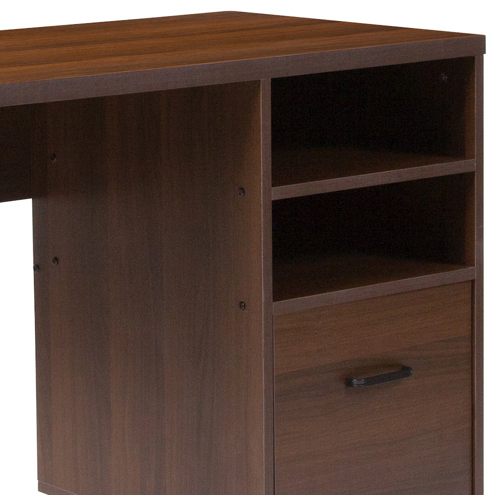Rustic Coffee Wood Grain Finish Computer Desk with Black Metal Frame. Picture 9