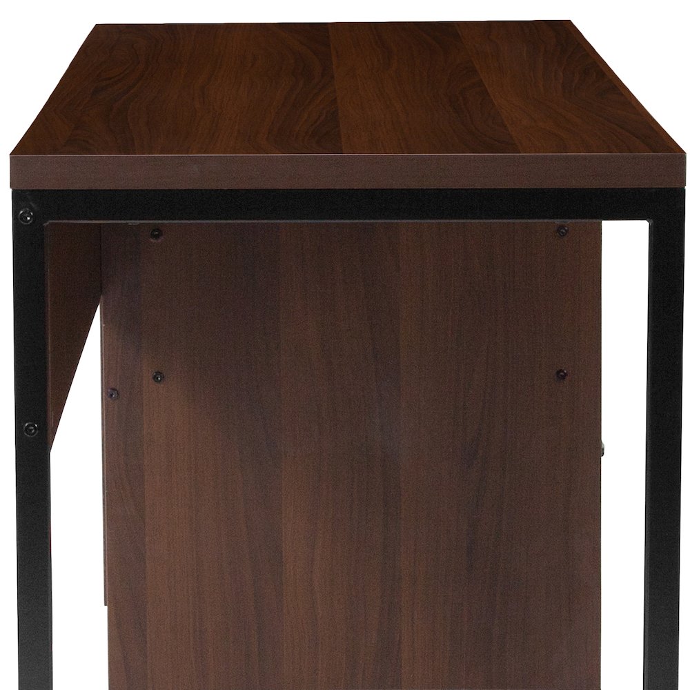 Rustic Coffee Wood Grain Finish Computer Desk with Black Metal Frame. Picture 10