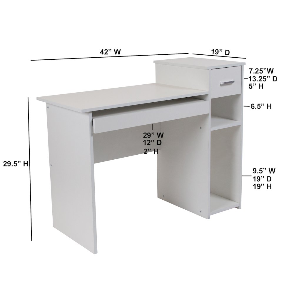 White Computer Desk with Shelves and Drawer. Picture 5