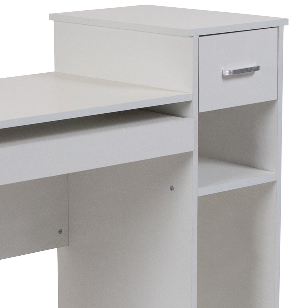 White Computer Desk with Shelves and Drawer. Picture 11