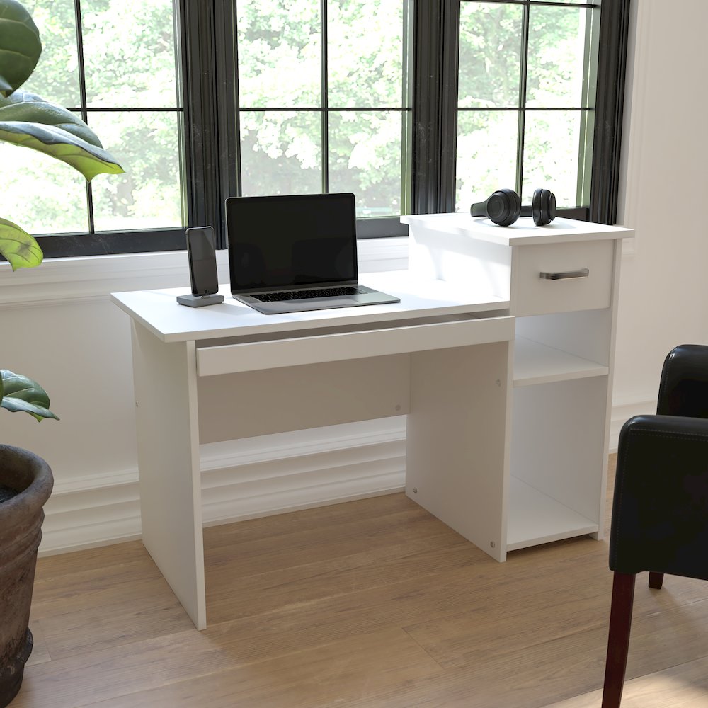 White Computer Desk with Shelves and Drawer. Picture 2