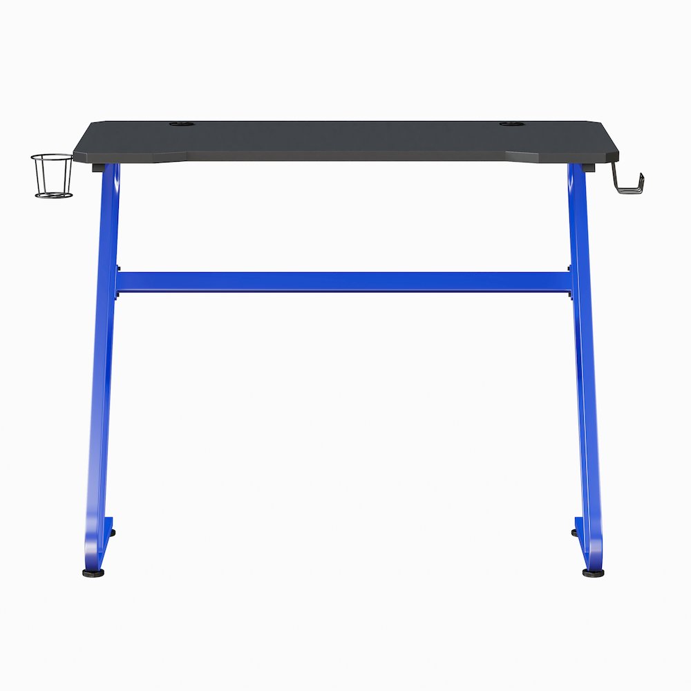 Blue Gaming Ergonomic Desk with Cup Holder and Headphone Hook. Picture 10