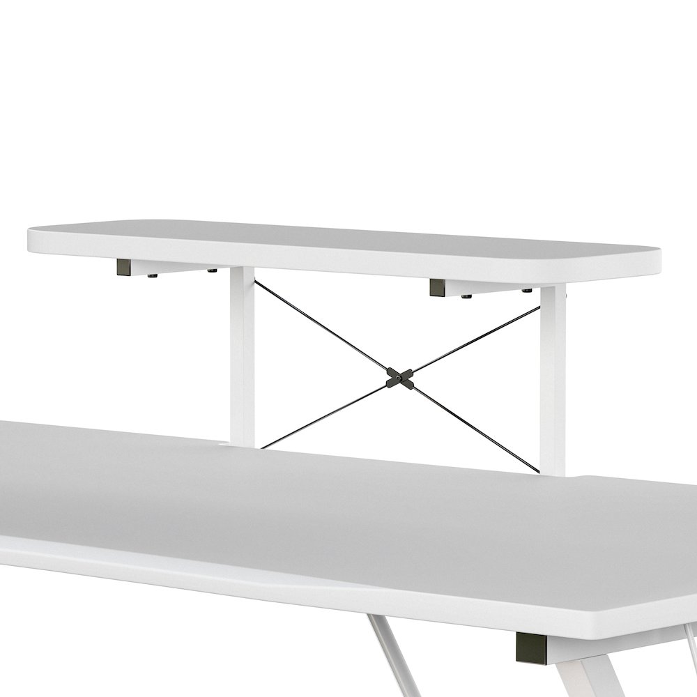 White Gaming Desk with Cup Holder, Headphone Hook, and Monitor/Smartphone Stand. Picture 12