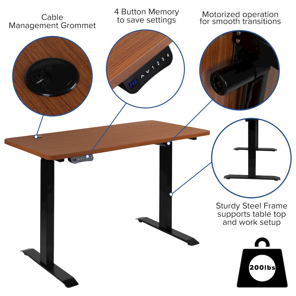 Electric Height Standing Desk - Table Top 48" Wide - 24" Deep (Mahogany). Picture 4