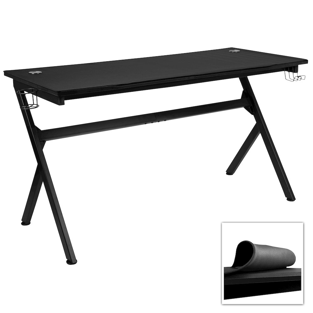 55" x 24" Extra Large Gaming Desk with Headphone Hook and Cup Holder. Picture 8