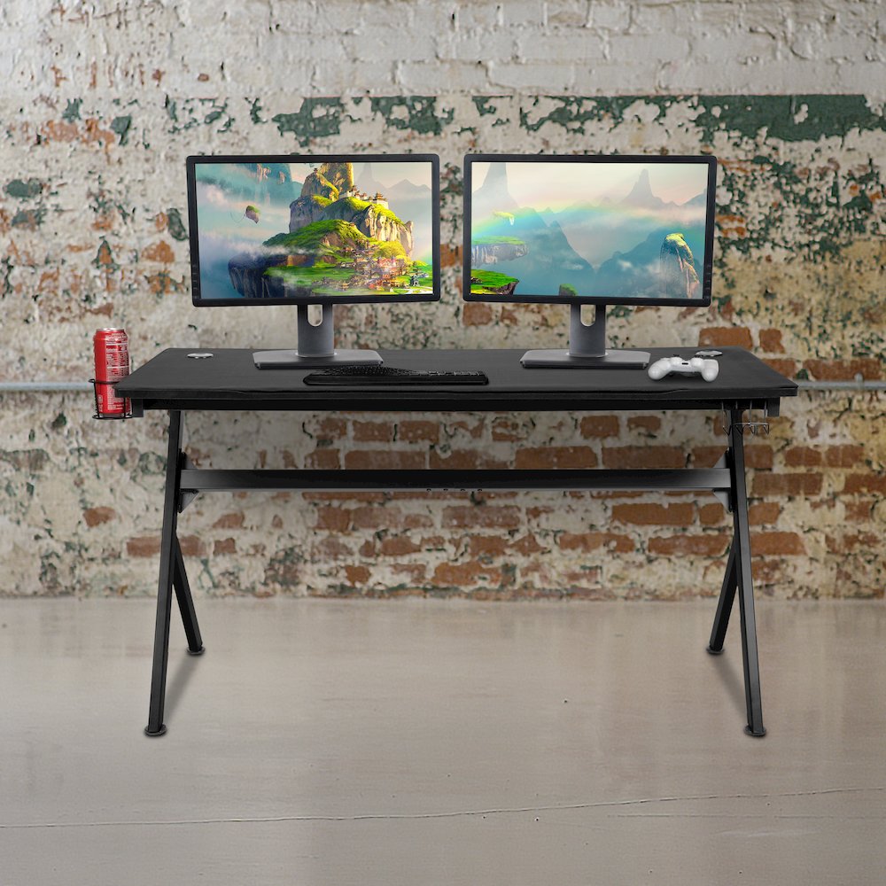 55" x 24" Extra Large Gaming Desk with Headphone Hook and Cup Holder. Picture 6