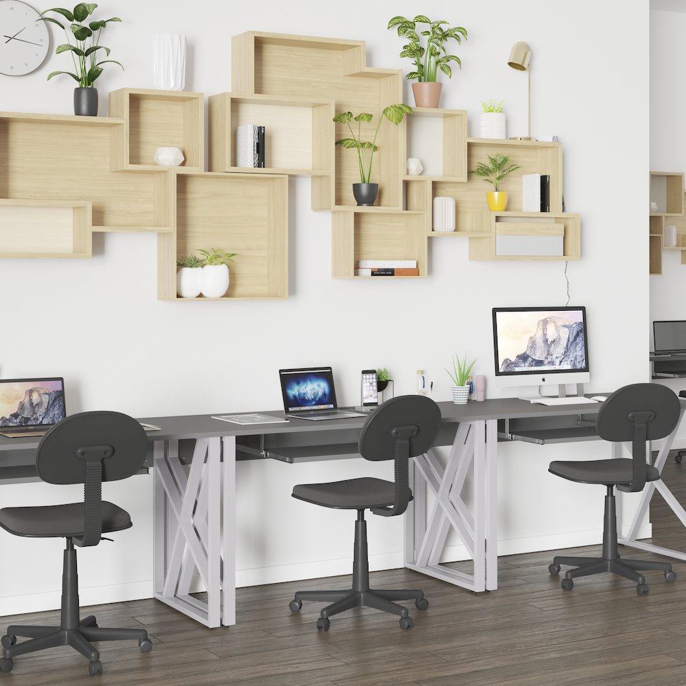 Black Computer Desk with Pull-Out Keyboard Tray and Cross-Brace Frame. Picture 7