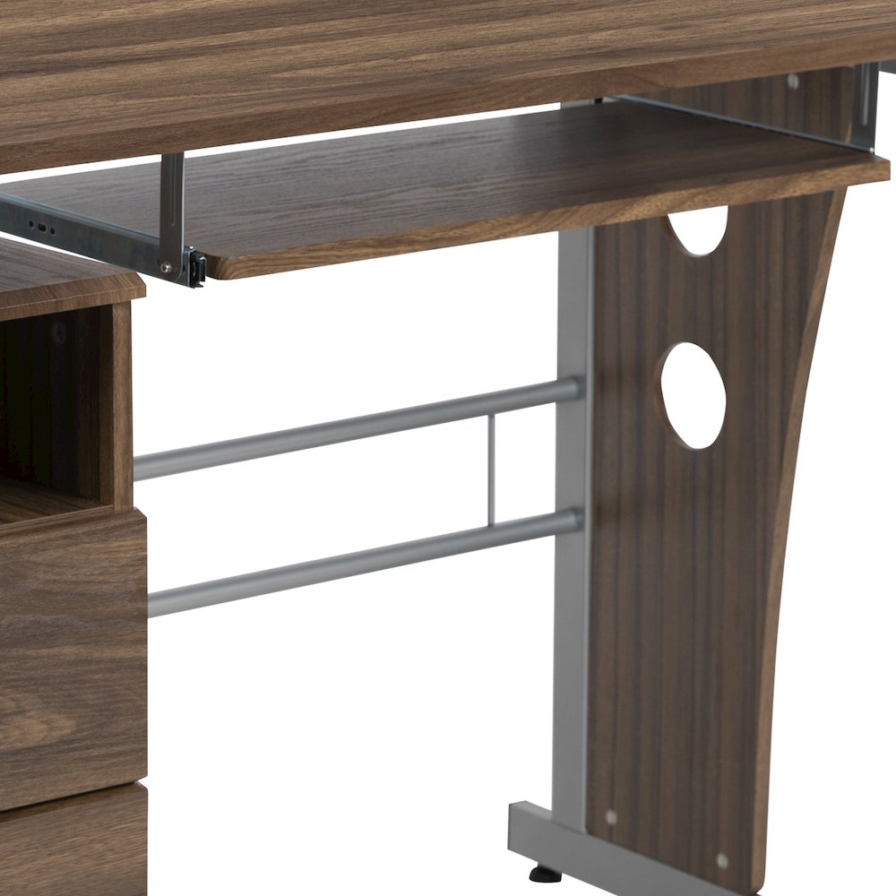 Rustic Walnut Desk with Three Drawer Pedestal and Pull-Out Keyboard Tray. Picture 11