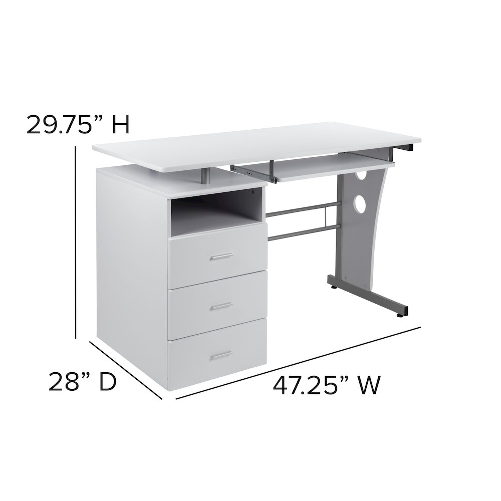 White Desk with Three Drawer Pedestal and Pull-Out Keyboard Tray. Picture 6