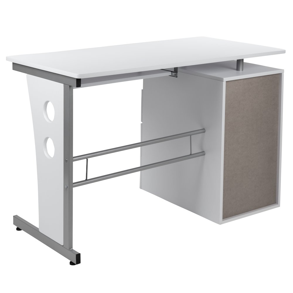 White Desk with Three Drawer Pedestal and Pull-Out Keyboard Tray. Picture 7