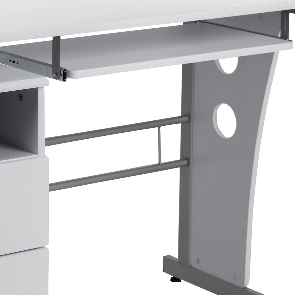 White Desk with Three Drawer Pedestal and Pull-Out Keyboard Tray. Picture 11