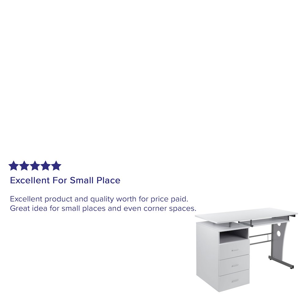 White Desk with Three Drawer Pedestal and Pull-Out Keyboard Tray. Picture 4