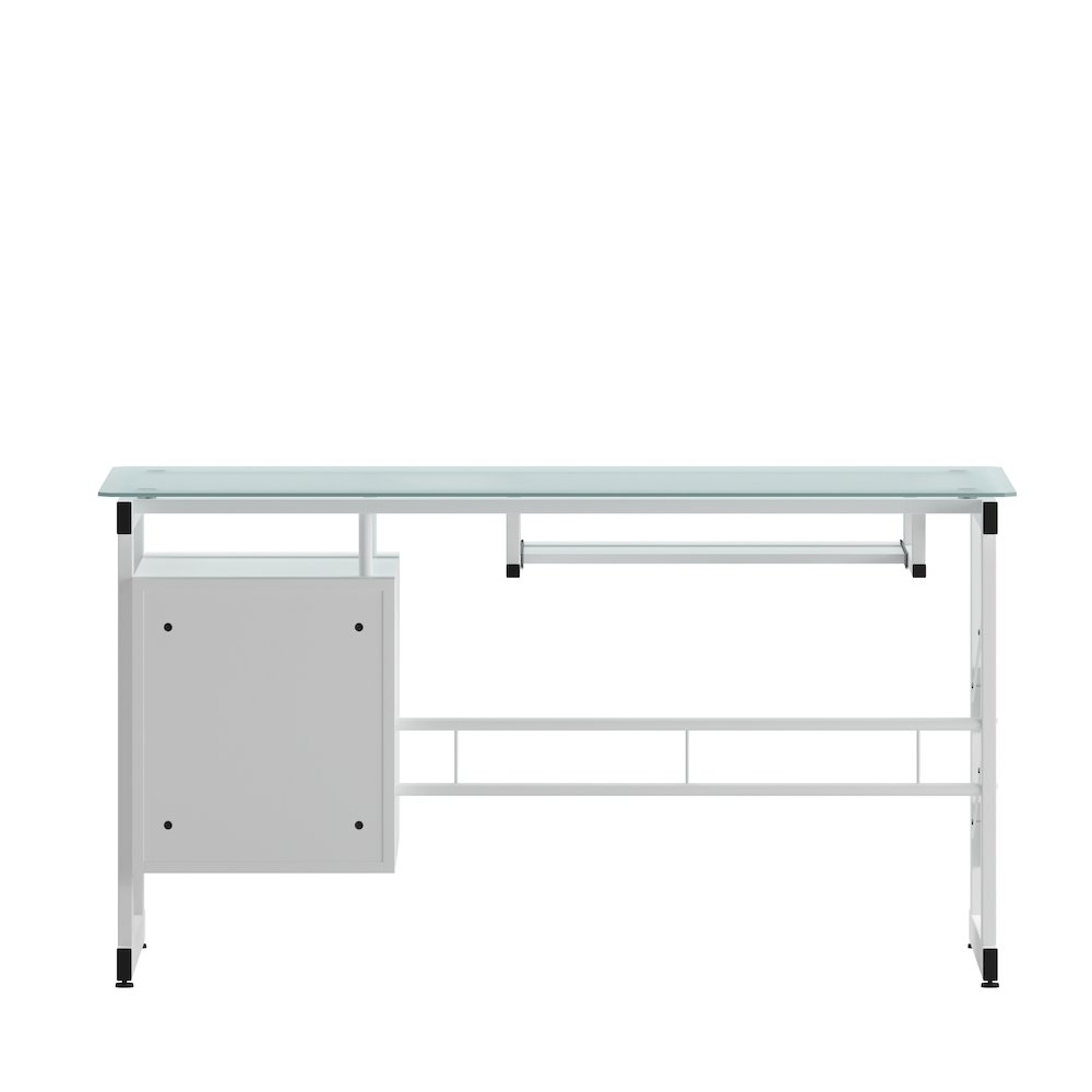 White Computer Desk with Frosted Glass Top and Three Drawer Pedestal. Picture 8