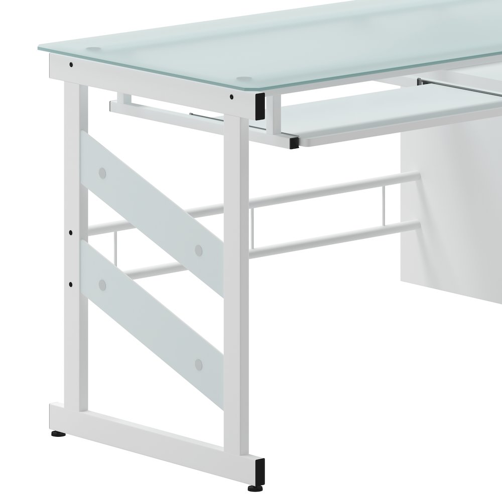 White Computer Desk with Frosted Glass Top and Three Drawer Pedestal. Picture 9