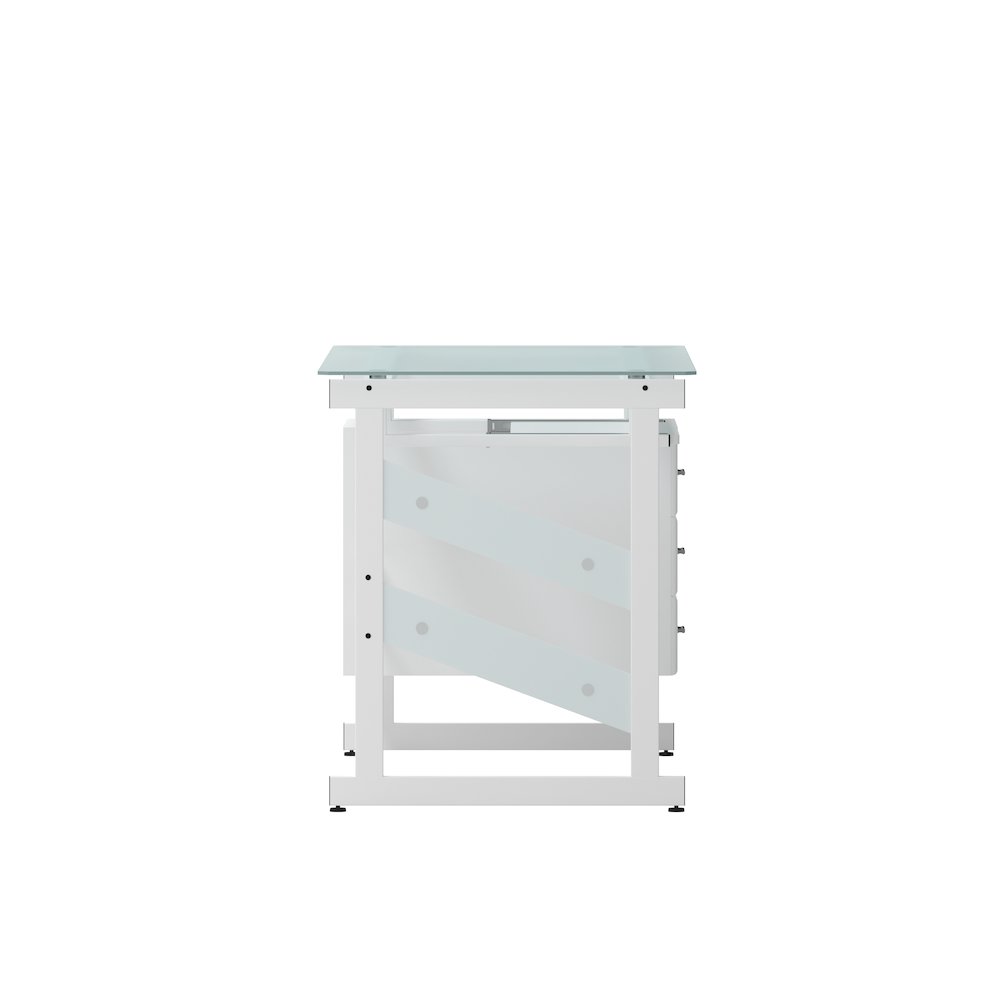 White Computer Desk with Frosted Glass Top and Three Drawer Pedestal. Picture 10
