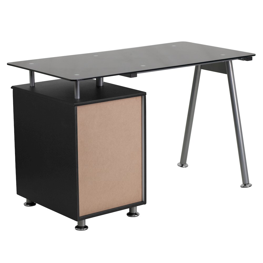 Black Glass Computer Desk with Three Drawer Pedestal. Picture 6
