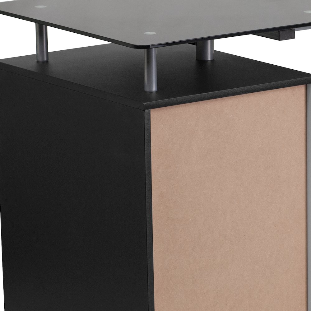 Black Glass Computer Desk with Three Drawer Pedestal. Picture 8