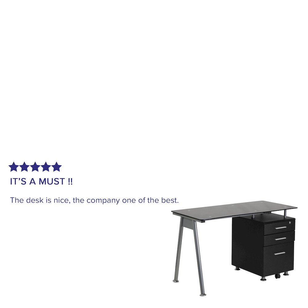Black Glass Computer Desk with Three Drawer Pedestal. Picture 4