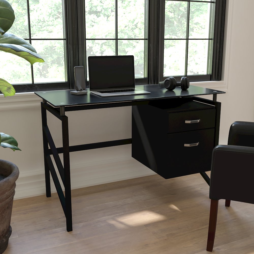 Glass Desk with Two Drawer Pedestal. Picture 2