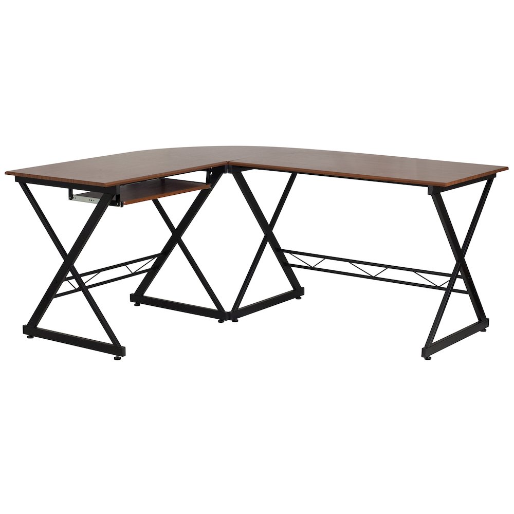 Teakwood Laminate L-Shape Computer Desk with Pull-Out Keyboard Tray. Picture 1