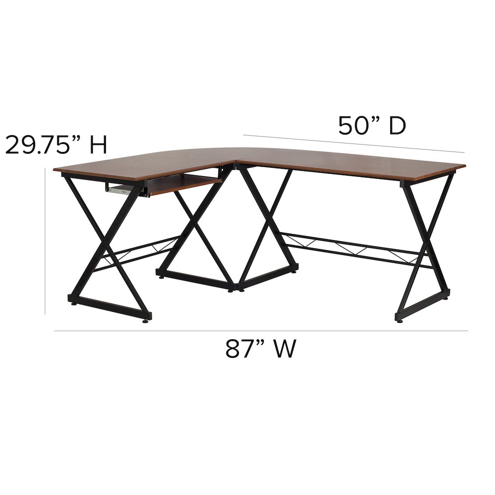 Teakwood Laminate L-Shape Computer Desk with Pull-Out Keyboard Tray. Picture 4