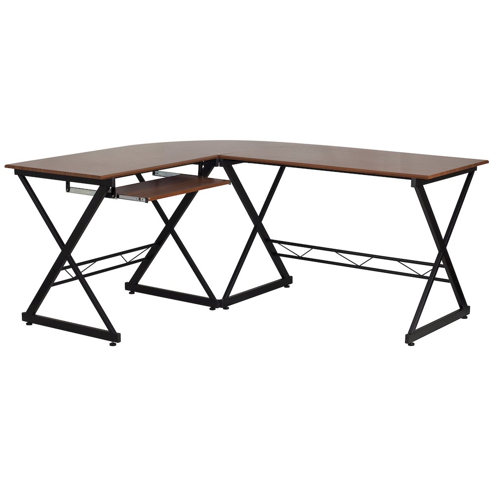 Teakwood Laminate L-Shape Computer Desk with Pull-Out Keyboard Tray. Picture 6