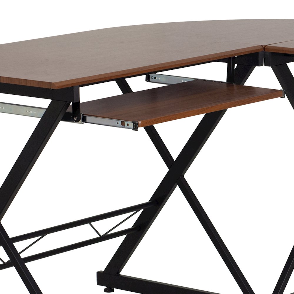 Teakwood Laminate L-Shape Computer Desk with Pull-Out Keyboard Tray. Picture 7
